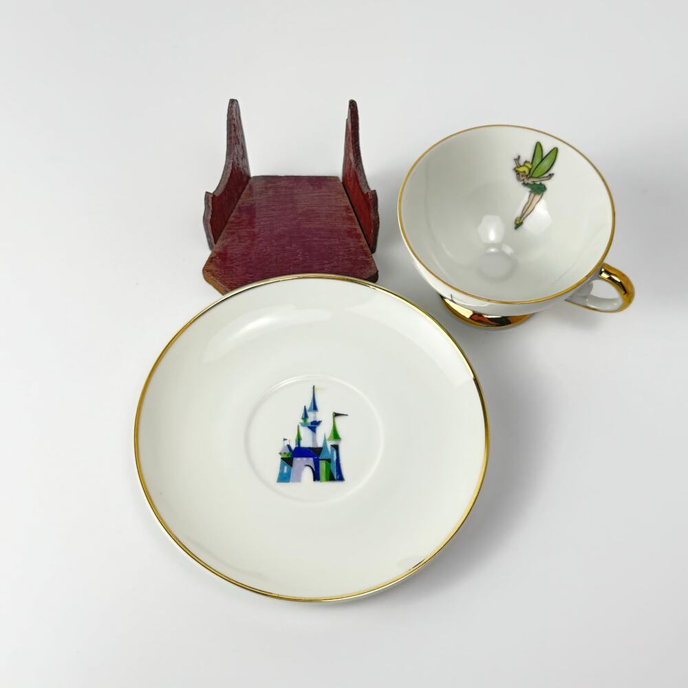 Vintage Disneyland Tinker Bell Teacup Saucer Gold Trim Footed Cup Disneyana Rare - Picture 7 of 7